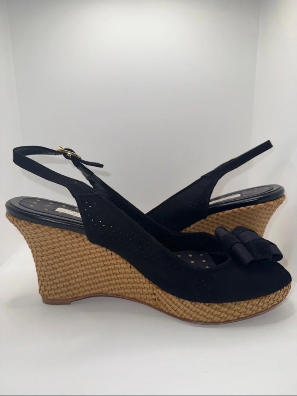 Lulu Guinness Suede Slingback Wedges Open Toe w Bow Women’s EU 39.5 - Picture 5 of 13
